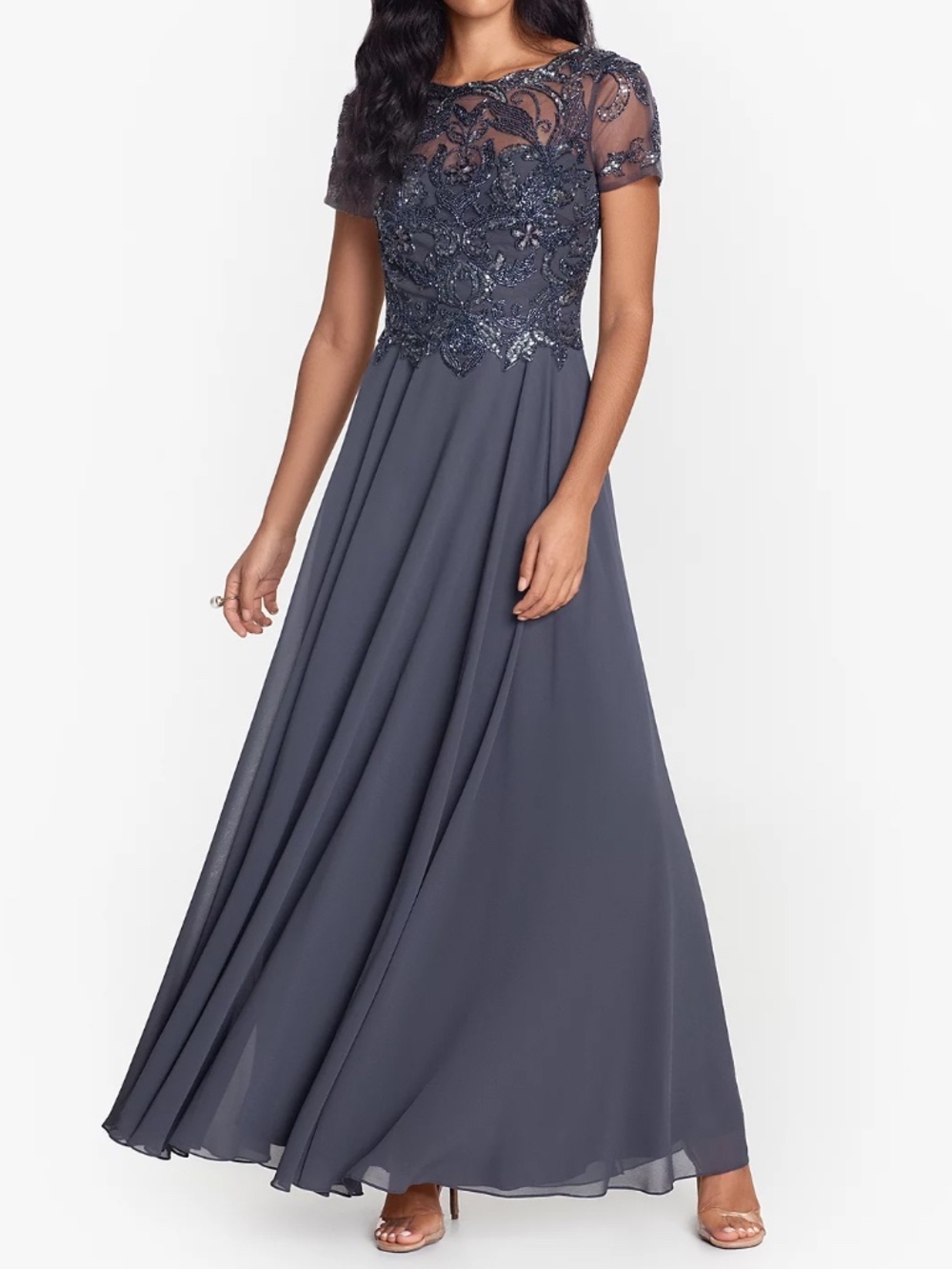 XSCAPE -‎ Embellished Beaded Bodice Chiffon Gown